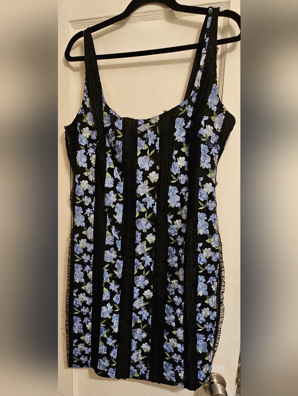 Siena - Black Floral Slip Dress with Blue Blossoms